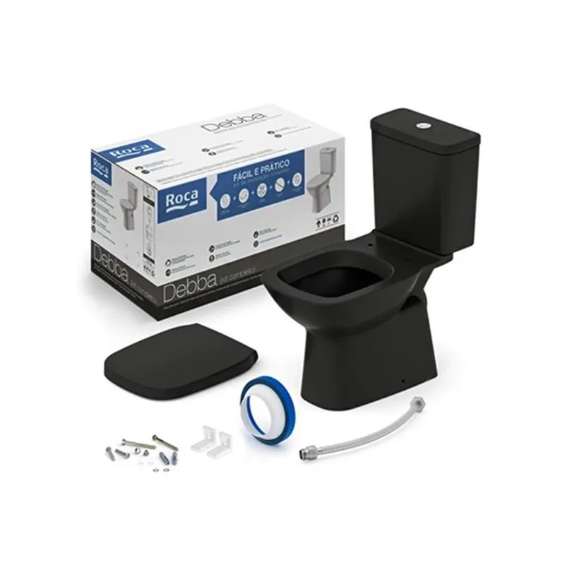 KIT COMPLETO BACIA C/ CAIXA 3/6 LITROS DEBBA CLASSIC 	PRETO FOSCO	ROCA